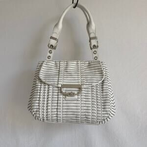 LOCKHEART White Leather Cutout Patterned Shoulder Bag Purse
